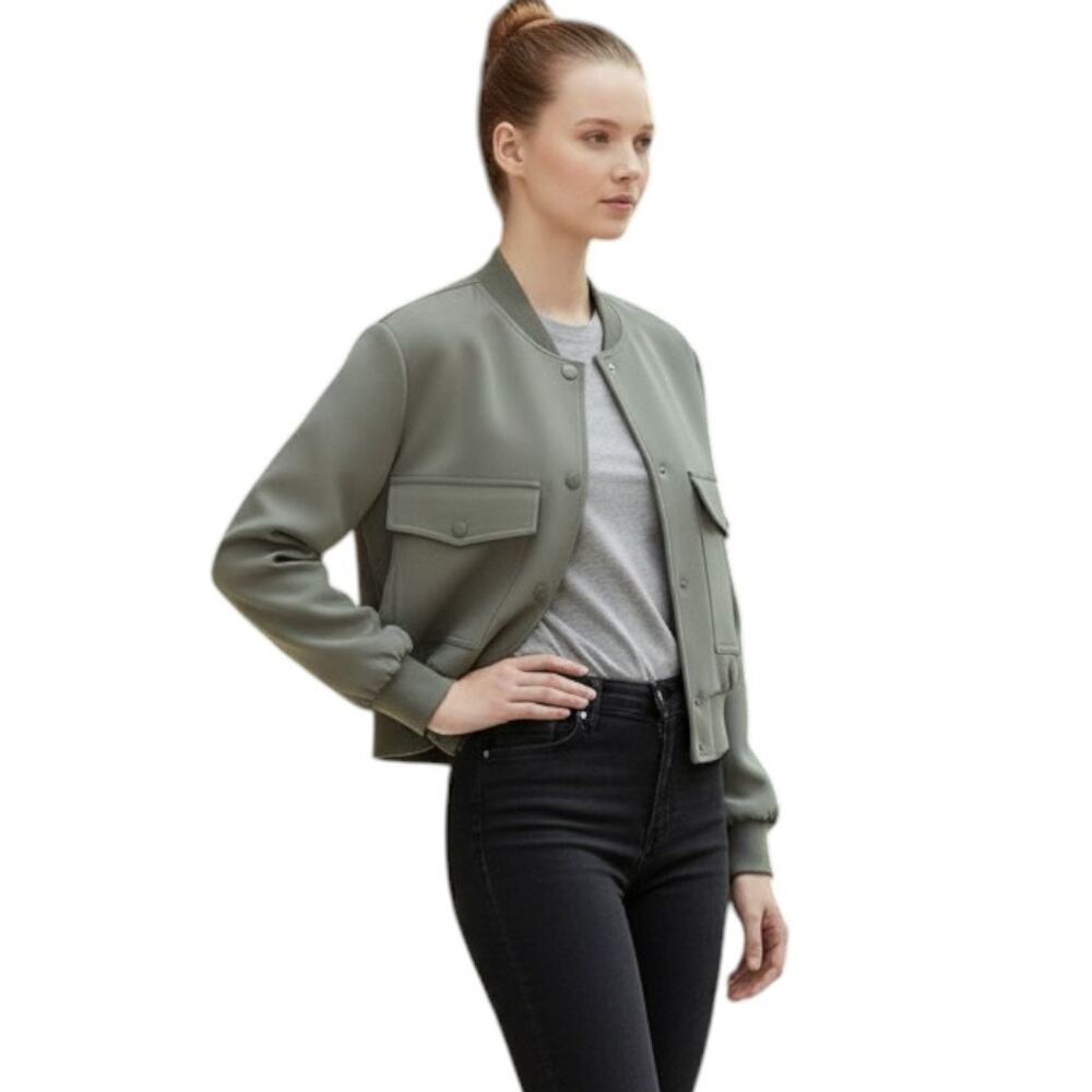Mango Khaki Bomber Jacket with Shoulder Pads, L